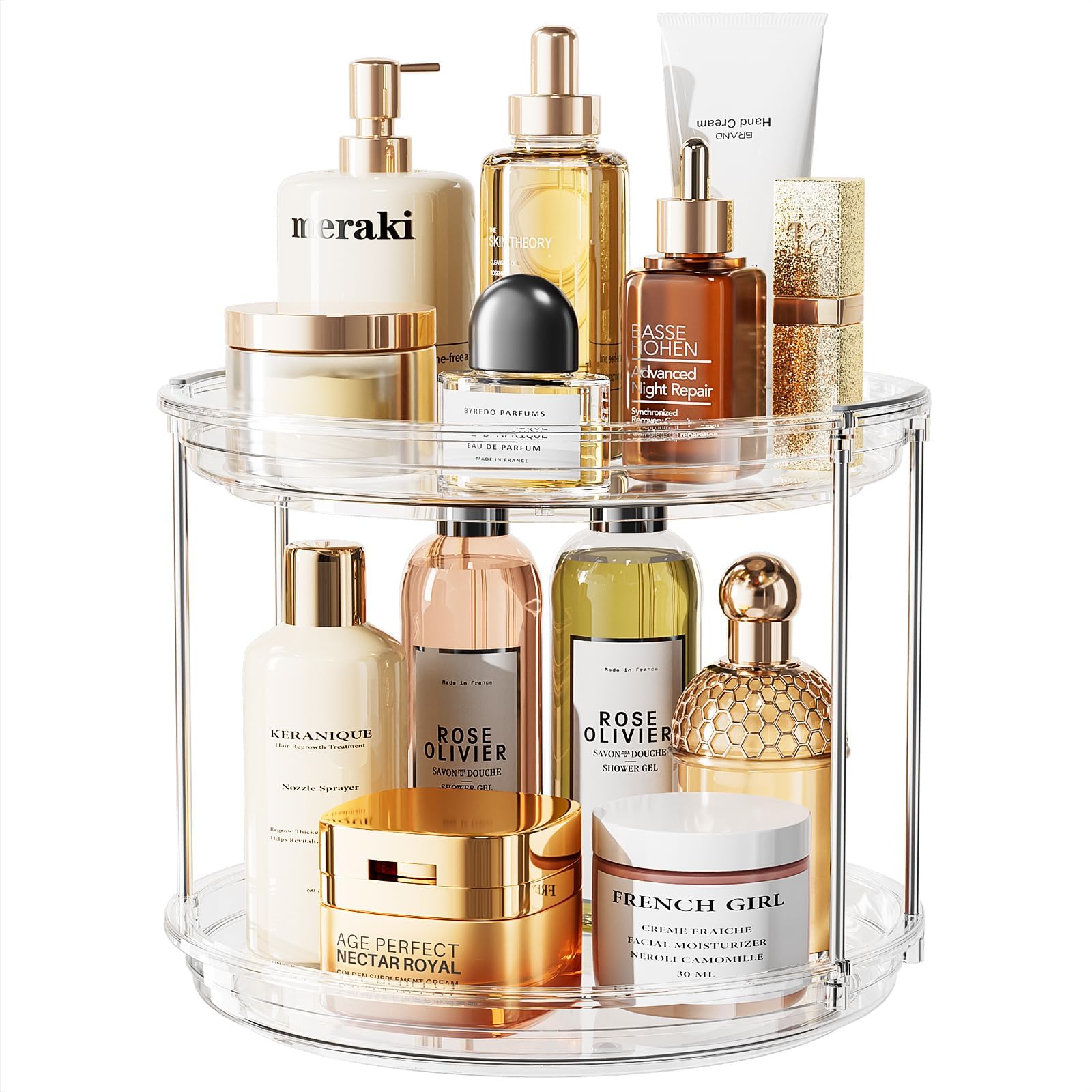 Elegant Two-Tier Rotating Organizer, Grey