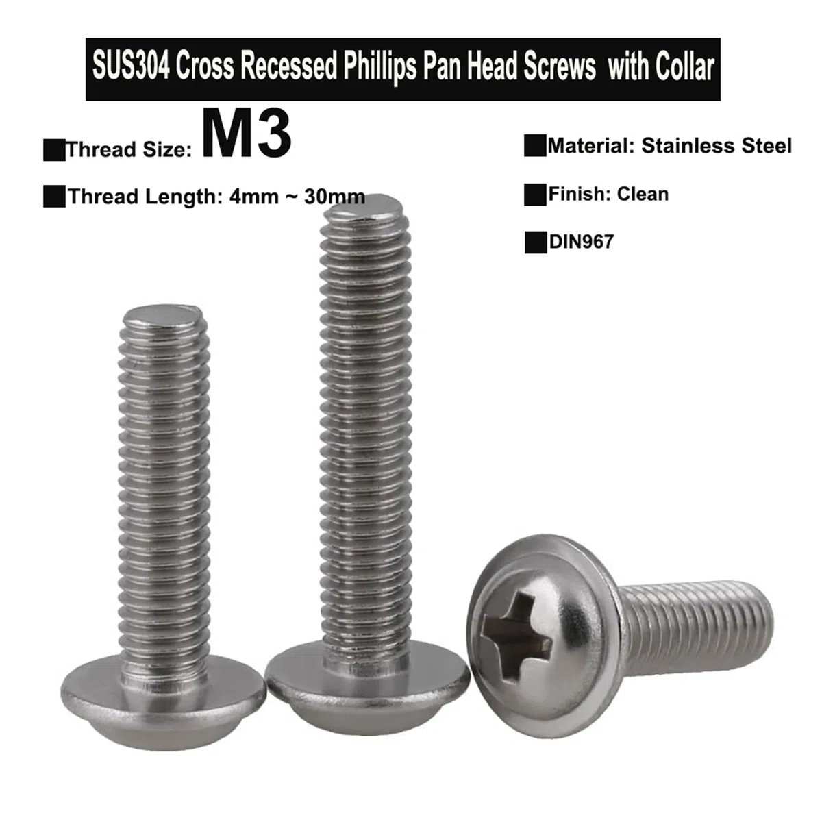 20/30 Stück M3 x 4 mm ~ 30 mm SUS304 Edelstahl-Kreuzschlitz-Flachkopfschrauben mit Kragen(30Pcs M3x5)
