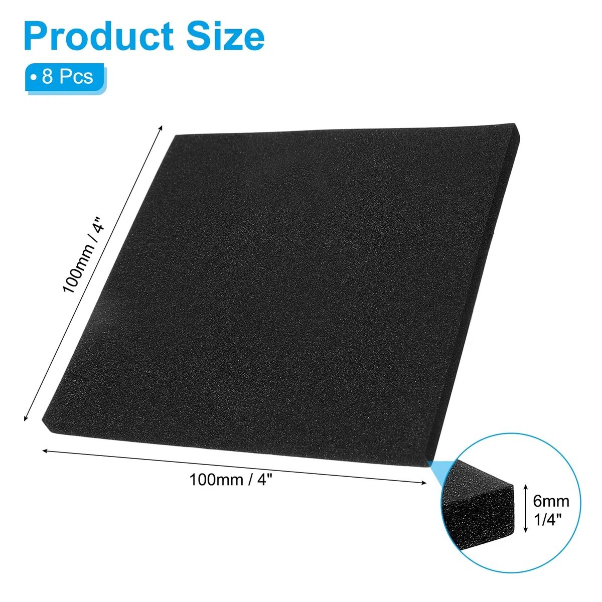 PATIKIL Klebende Schaumstoffpolsterung 8 Stück 100 x 100 x 6 mm Geschlossenzellenschaum Neopren Gummis Selbstklebende Antirutsch Pads Für Möbel Autos Lautsprecher Tastaturen Schwarz