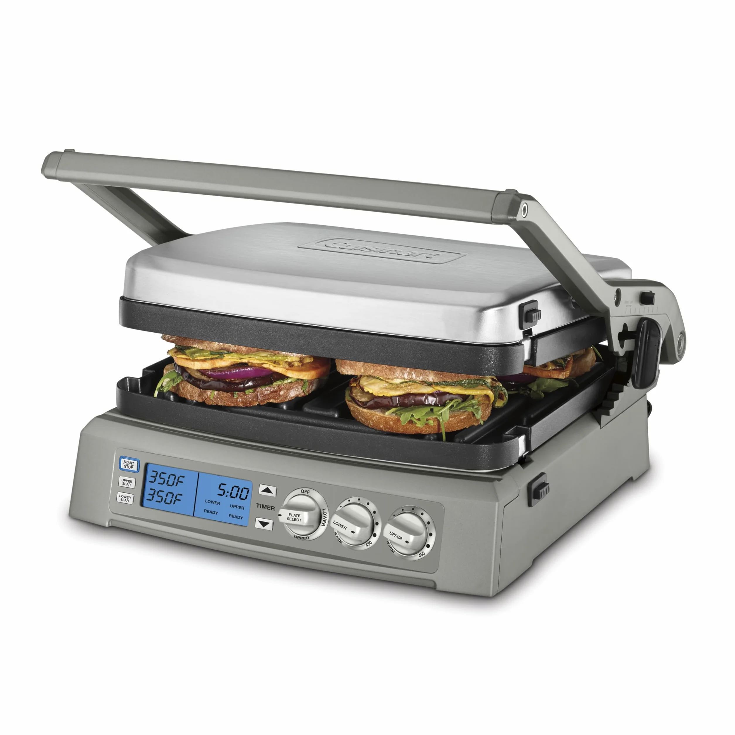 Cuisinart 6-in-1 Elite Griddler, Electric Grill, Griddle & Top Melt, 500°F Temperature Sear Function, LCD Screen, Dishwasher-Safe Cooking Plates, GR-300NAS, Stainless Steel