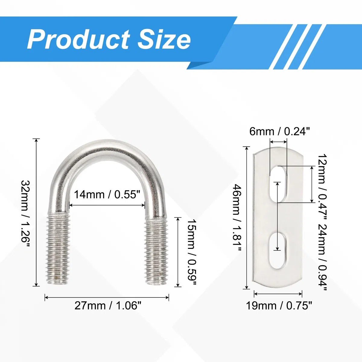 QUARKZMAN 8 Stück M6 U-Bolzen 14mm(0.55") Innere Breite 32mm Länge 304 Edelstahl Rundbiegung U-Klemme Mit Muttern Und Platten Für Ski Boot Fischereiboot