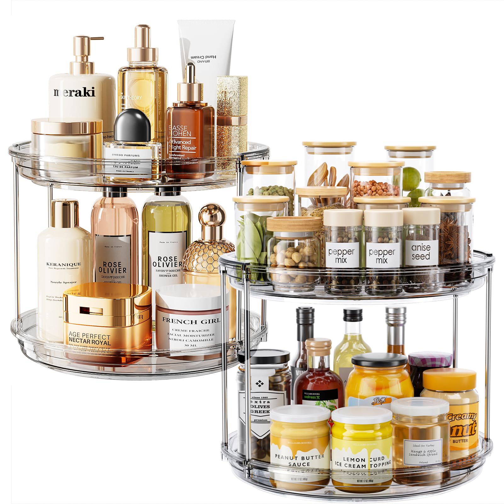 Elegant Two-Tier Rotating Organizer, Grey
