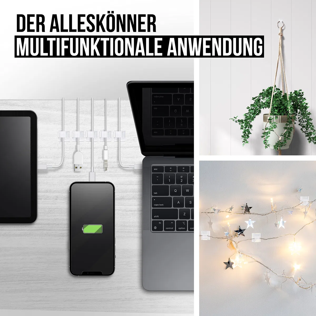 MYMIND® Kabelhalter selbstklebend 50 Stück Indoor & Outdoor – Kabelclips für Kabelmanagement – Kabelklemmen & Kabelorganisator für Schreibtisch – Kabelbefestigung für Lichterkette