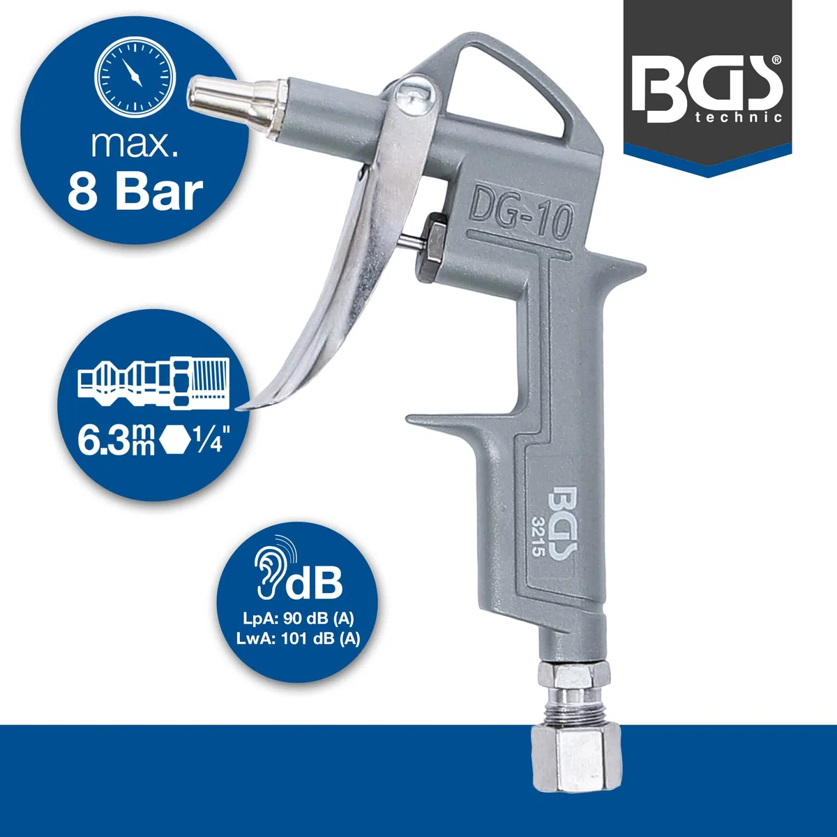 BGS 3215 | Druckluft-Ausblaspistole | Alu-Druckguss | mit 3 Düsen 25-100 - 200 mm | Druckluftpistole