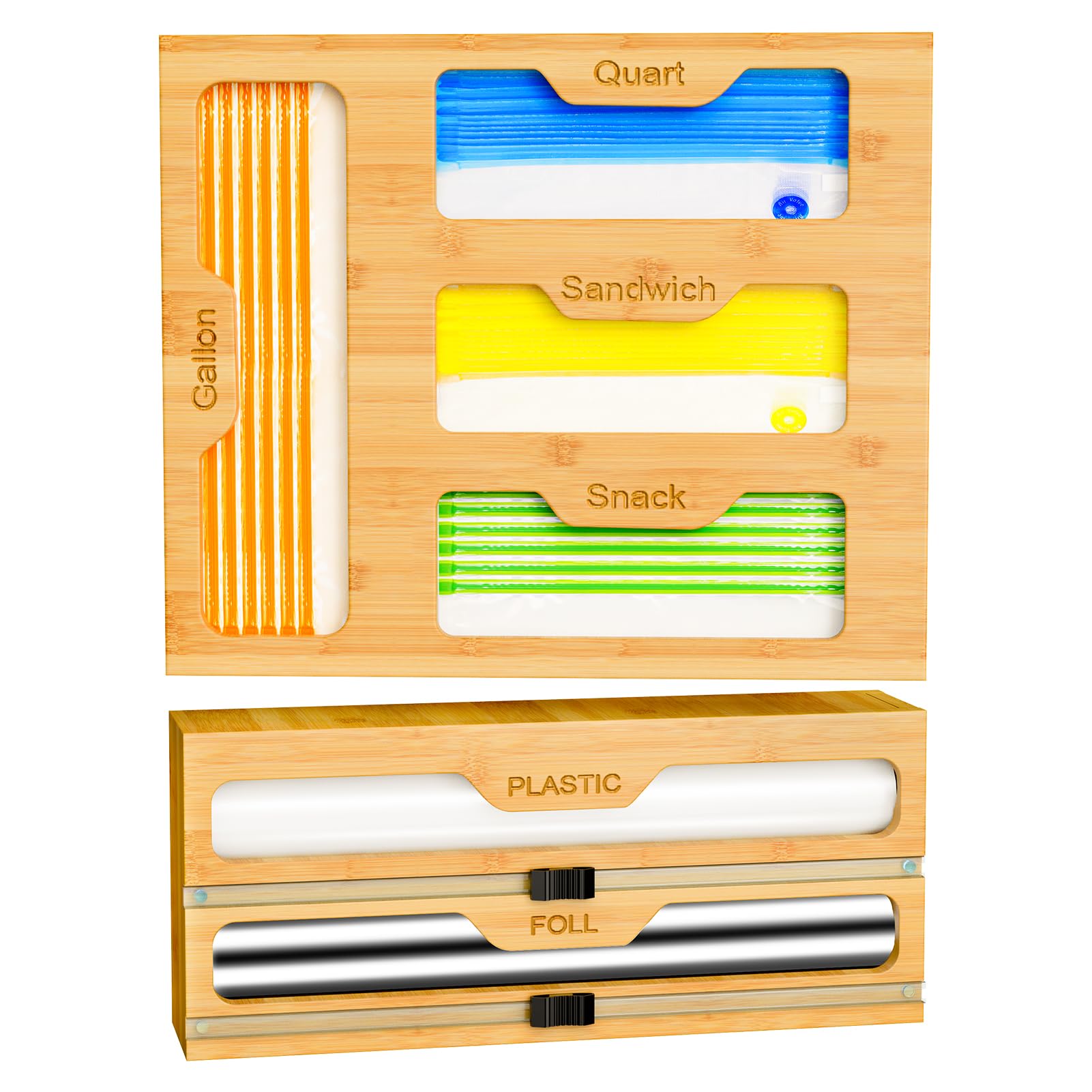 Bamboo Kitchen Wrap and Bag Organizer
