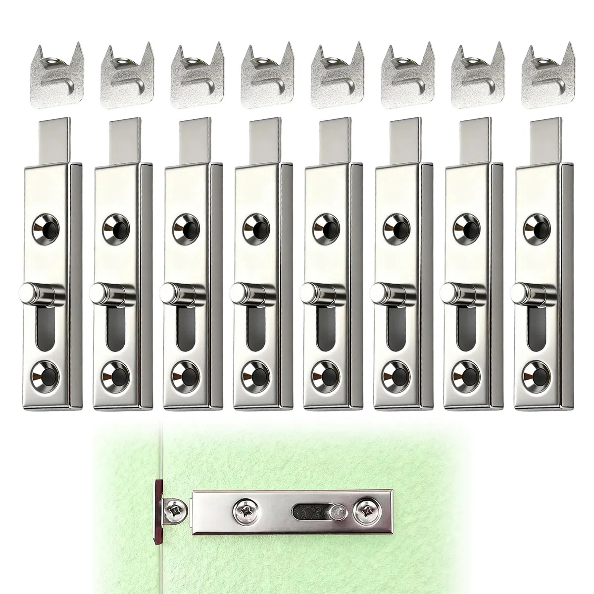 Metall Möbelriegel Set,Schubriegel für Möbel inkl. Schließwinkel - 70 mm Schieberiegel für Türen, Vernickelt, Sichtbare Verschraubung, Modell BALL, Einbruchschutz barrel schiebetürriegel (8, Silber)