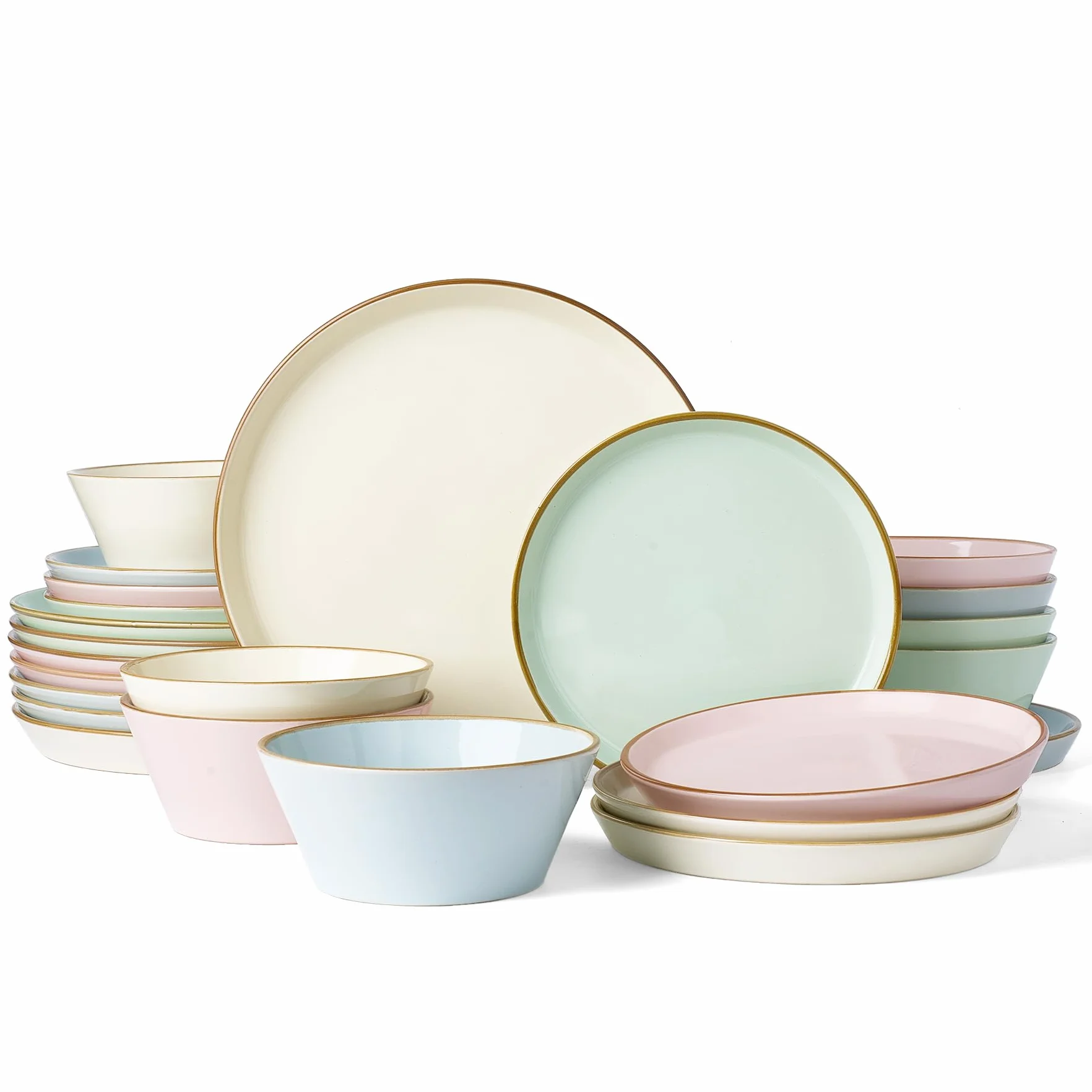 Famiware Saturn Stoneware Dishes Dinnerware Set for 8, Rimmed Plates, Bowls | Multicolor, 24-Piece Ceramic Kitchenware, Chip and Scratch Resistant, Microwave and Dishwasher Safe, Modern Rustic Tableware
