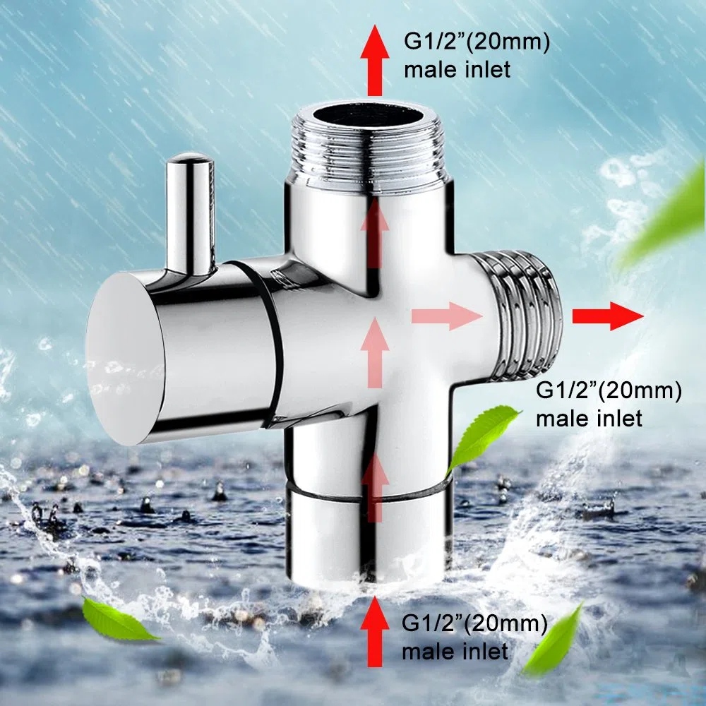 3 Wege Umschaltventil G 1/2 Zoll Ventil Umschaltventil Messing Massiv Dusche Adapter Brause Ersatzteil Chrom poliert