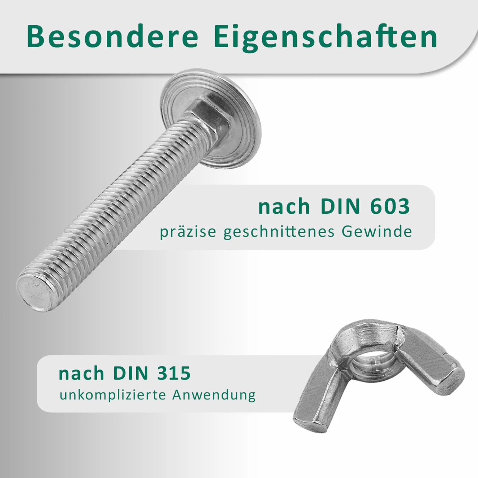 DSM – Schlossschrauben M5 x 90 mm nach DIN 603 – M5 Flügelmutter DIN 315 – Edelstahl A2/V2A – Vollgewinde – Flachrundkopfschrauben mit Vierkantansatz – Schmetterlingsmutter – 10 Stück
