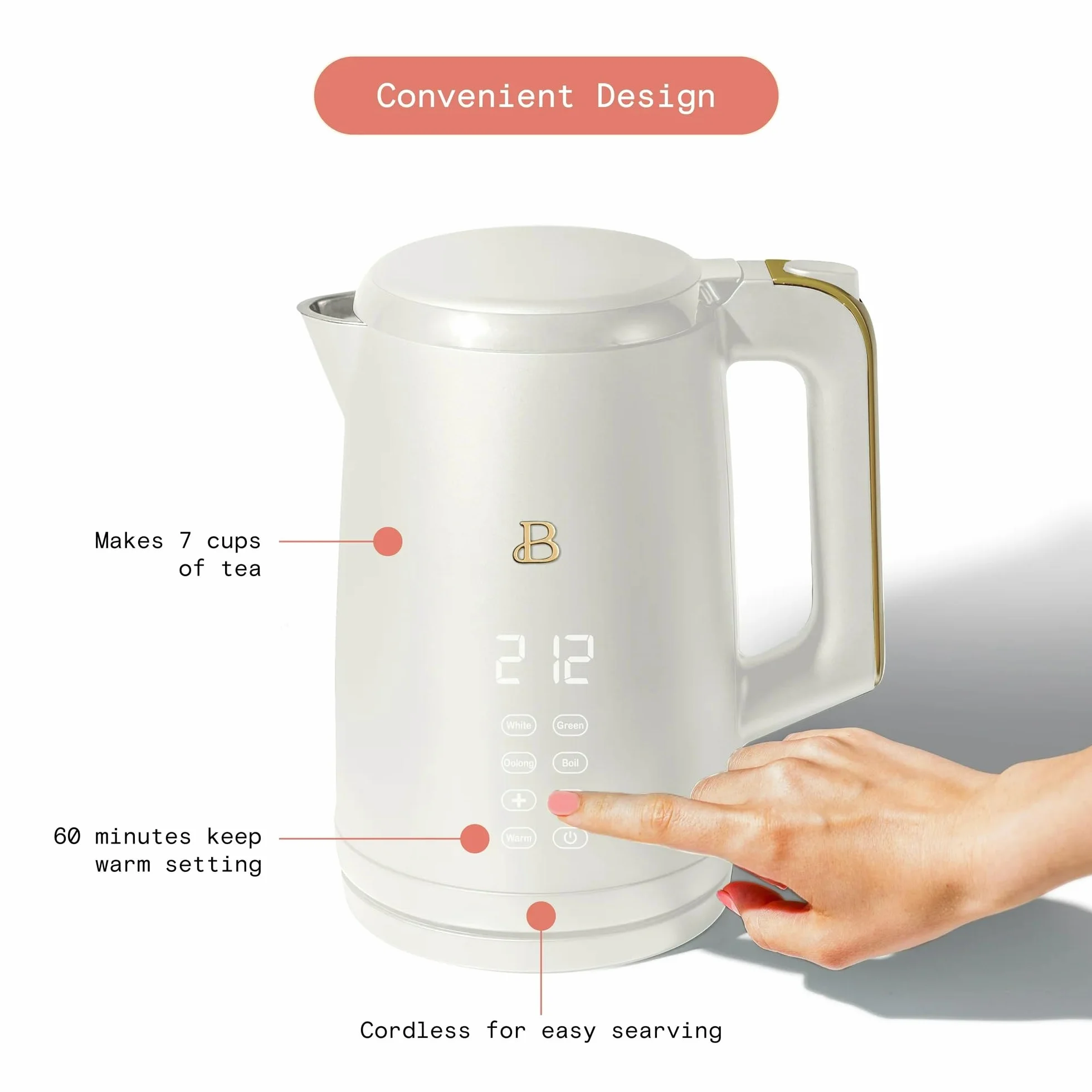 Electric Kettle 1.7L 1500W with Touch-Activated Display, Programmable Temperature Control, 4 Preset Tea Settings, Auto Shut-Off, 360° Base (White Icing)