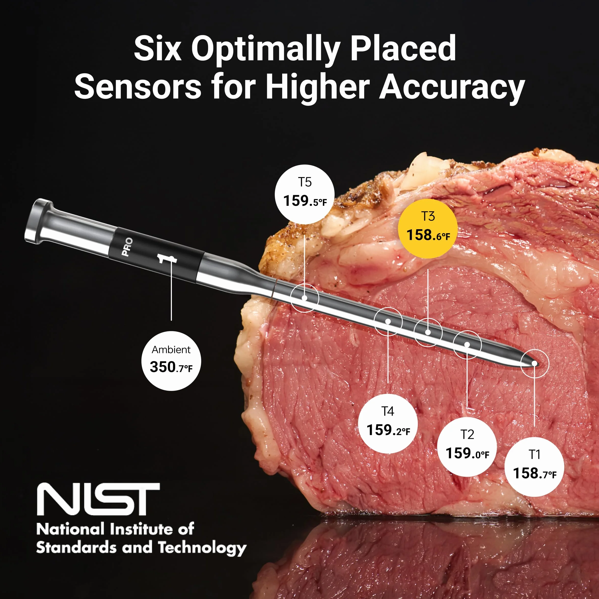 Sub-1G Wireless Meat Thermometer, 2 Probes WiFi Thermometer | 3000FT Open Range, Smart App + Base Control, 6 Sensor NIST ±0.5°F Accuracy, BBQ Smoker Grill Oven, Brisket Steak Turkey Pork