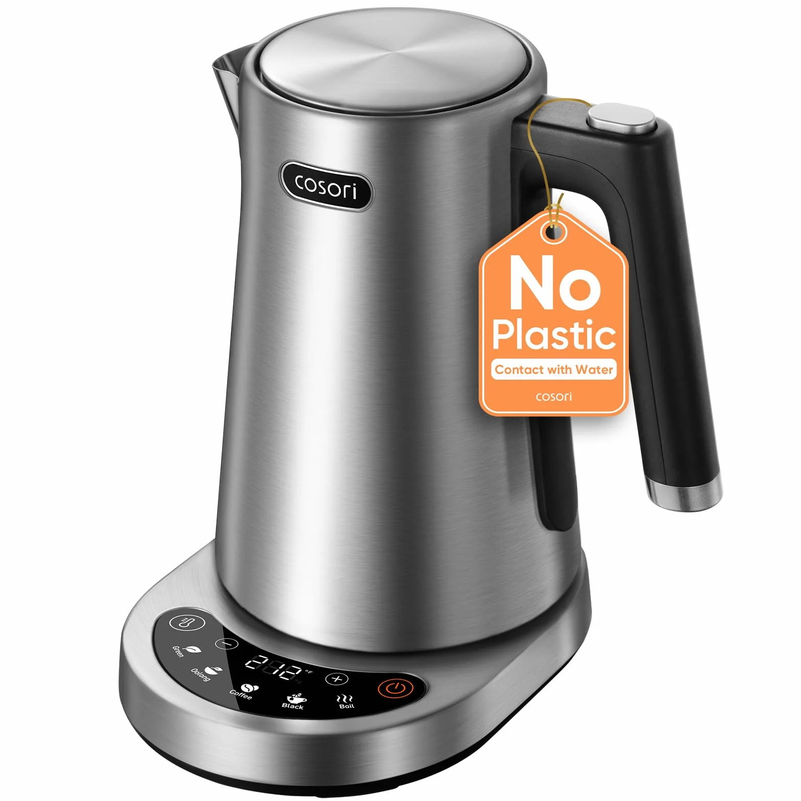 Cosori Stainless Steel Electric Kettle with Temperature Control, 1.7L | No Plastic Contact with Water, 5 Presets, ±5°F Temp Control, 60-Min Keep Warm, Dual Lid Opening, Tea, Coffee & Hot Water