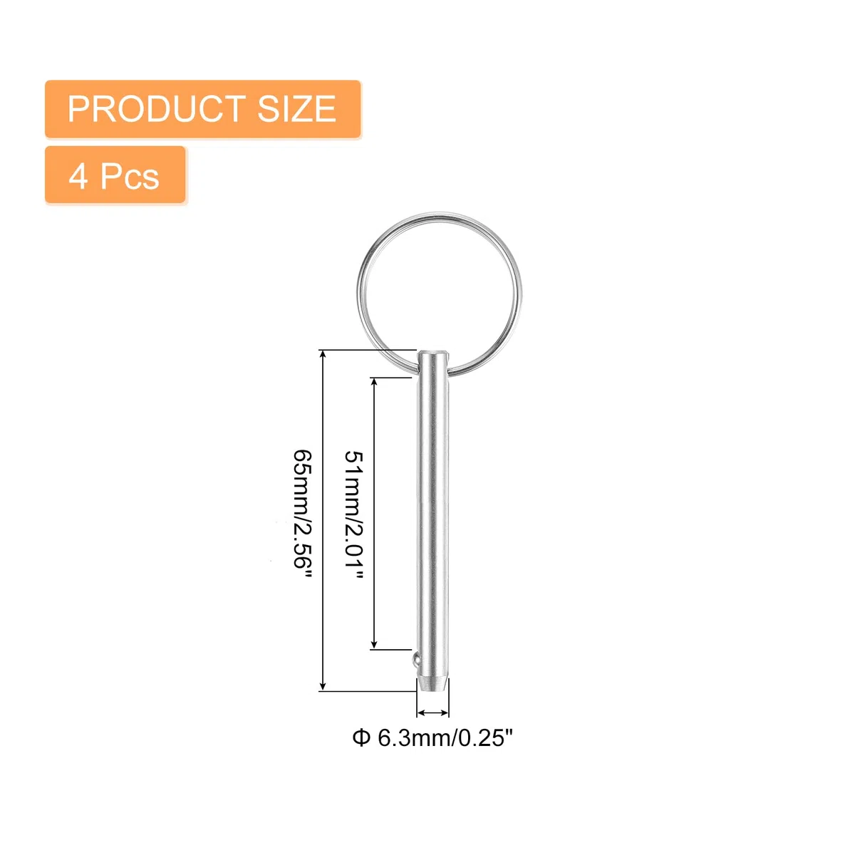 QUARKZMAN 4 Stück Steckbolzen mit Kugelsicherung, 6.3mmx51mm Schnellverschlussstifte 316 Edelstahl Marinehardware Für Marine Bergsitze Schiffausrüstung Schiffbau Silber