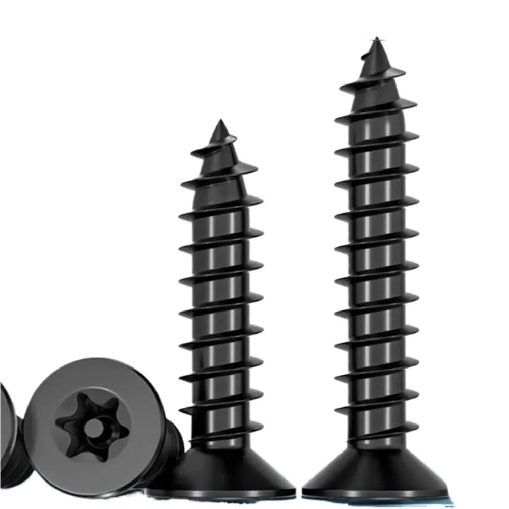 M3-M5 304 Edelstahl, Schwarze Farbe, Sechslappen-Stift mit flachem Senkkopf, Diebstahlsicherung, selbstschneidende Holzschraube(25mm,M3 50PCS)