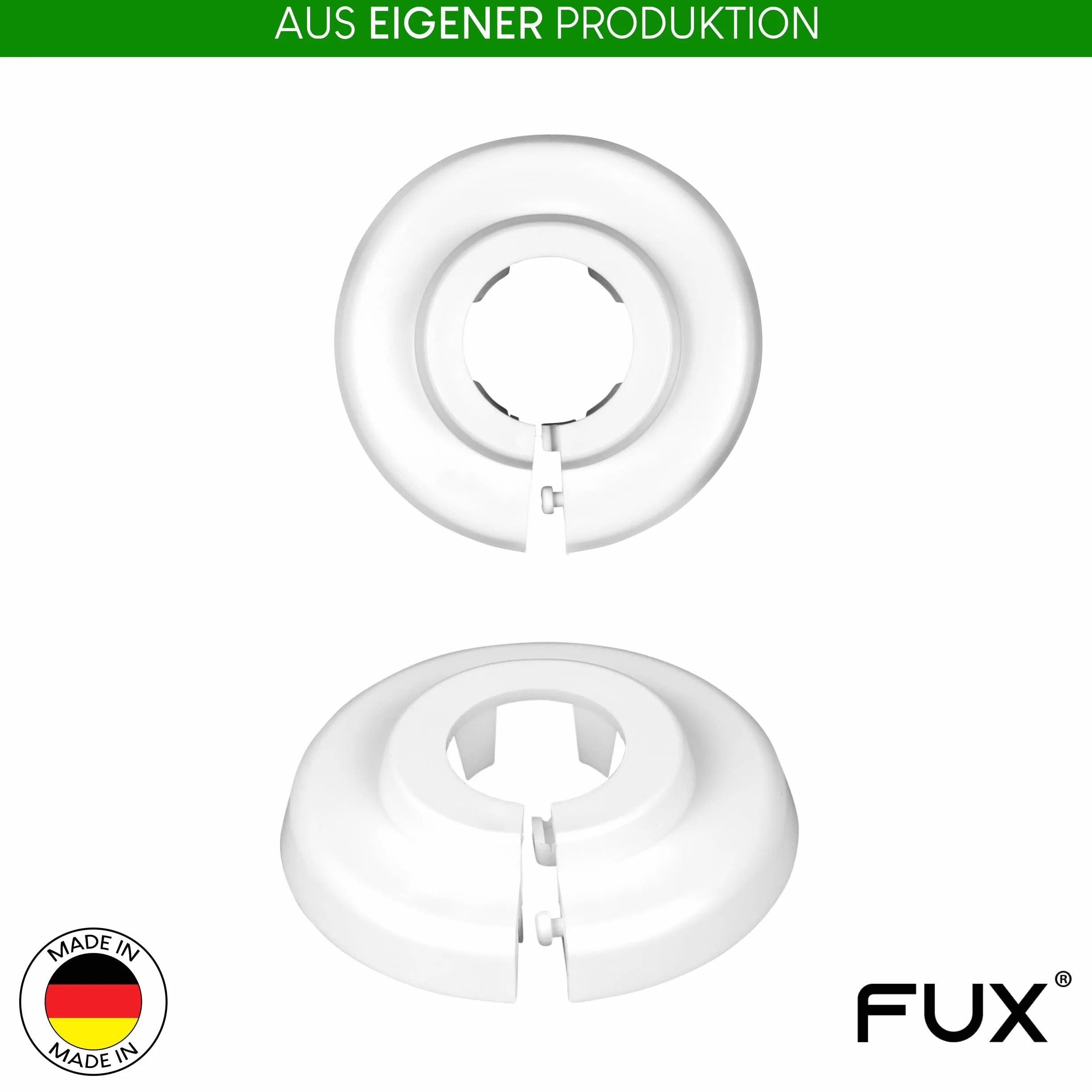FUX 10 St. Heizungsrohr Rosette 15mm Abdeckung Verkleidung - Einzelrosetten Weiß für Heizkörperrohre