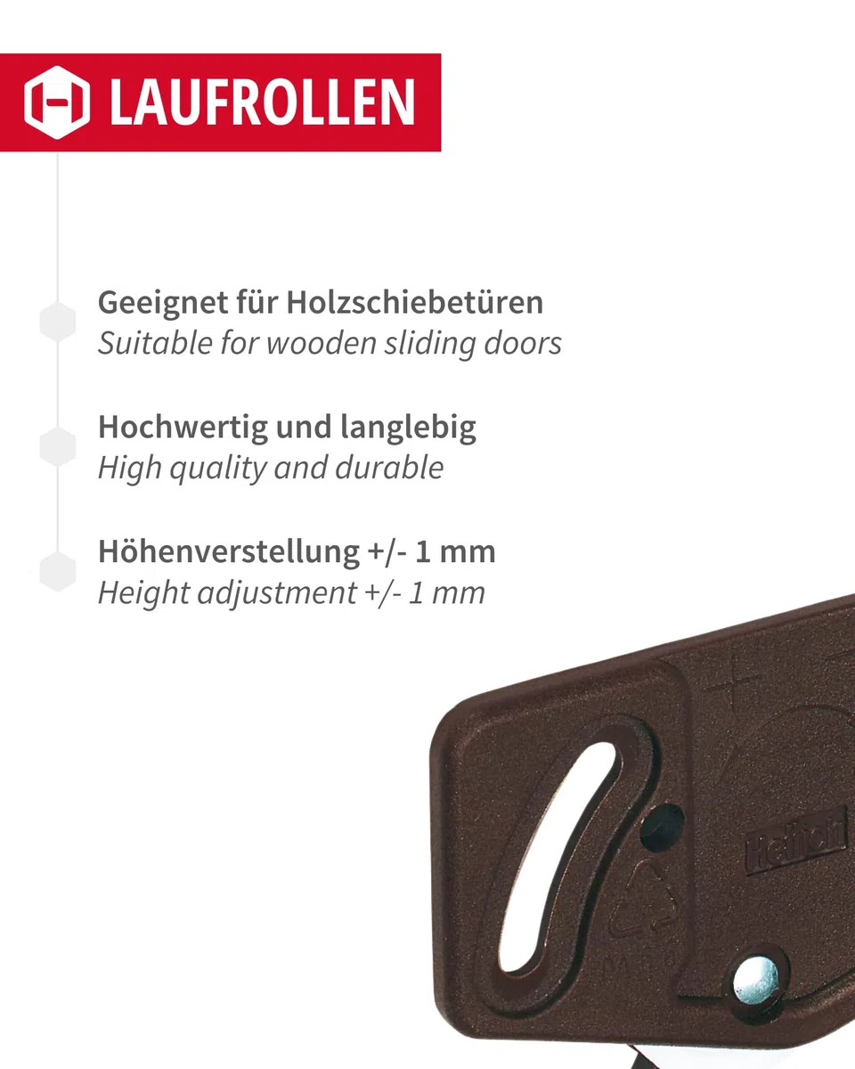 Gedotec Laufrollen Schiebetür-Laufwagen Schrank Laufteil Slide Line 55 für Schiebetür-System | Rollen für Laufschiene unten 15 kg | Kunststoff braun | 2 Stück - Laufwerk für Möbel-Schiebetüren