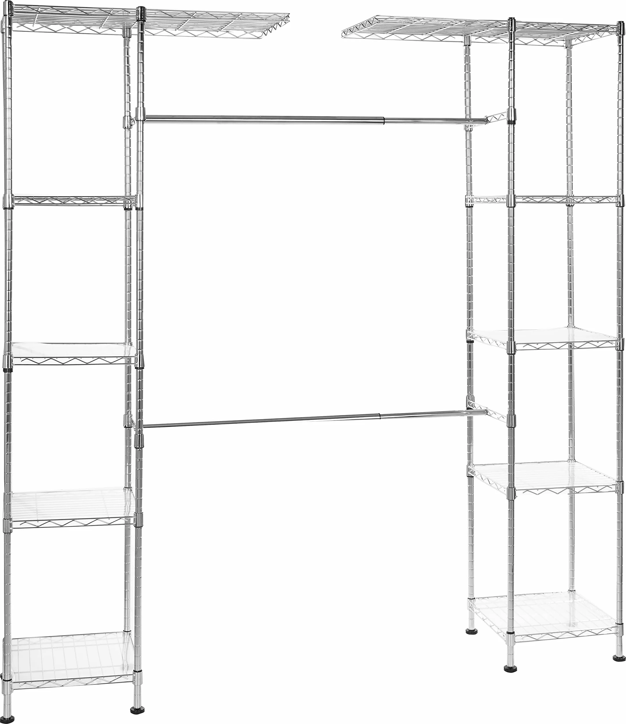 Amazon Basics Expandable Adjustable Metal Closet Organizer with Hanging Rod, Clothes Rack, Shelves, 57-80 x 14 x 72 inches (LxWxH), Chrome