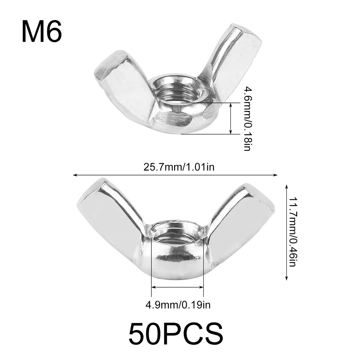 50 Stück Flügelmutter M6 Flügelmuttern Hochwertige 304 Edelstahl Schmetterlingsmutter Silber Metrische Rostfreie Wing Nut für DIY Tools Möbel Elektronische Geräte Hardware