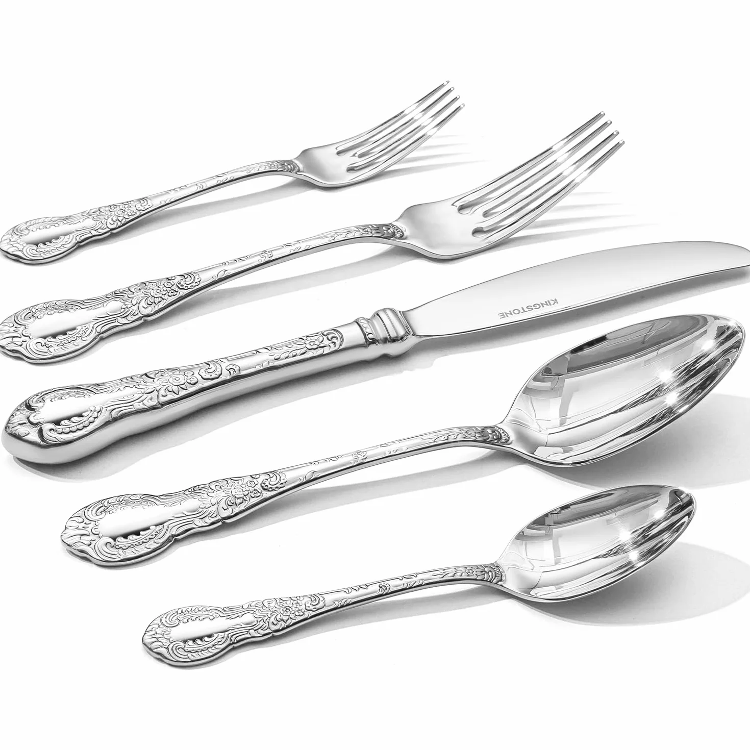 Silverware Set for 12, 60 Piece Flatware Set, 18/10 Stainless Steel | Vintage Carved Handles, Mirror Polished, Dishwasher Safe, Rust Resistant, for Home, Weddings & Housewarming