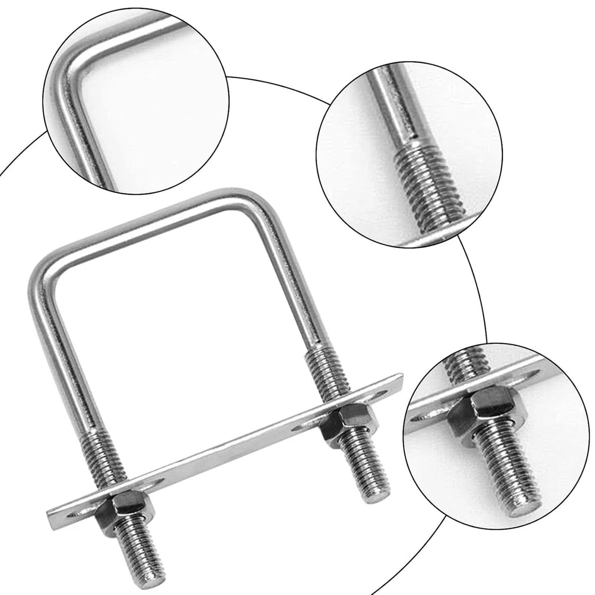 4 Stück U Bügel mit Gewinde, Bügelschraube, U Bügel M8 60x100mm Edelstahl Bügelschrauben mit Muttern, Rahmenplatte und Unterlegscheiben für Abschleppen Autos Schiffen Reparatur Rohr Befestigung