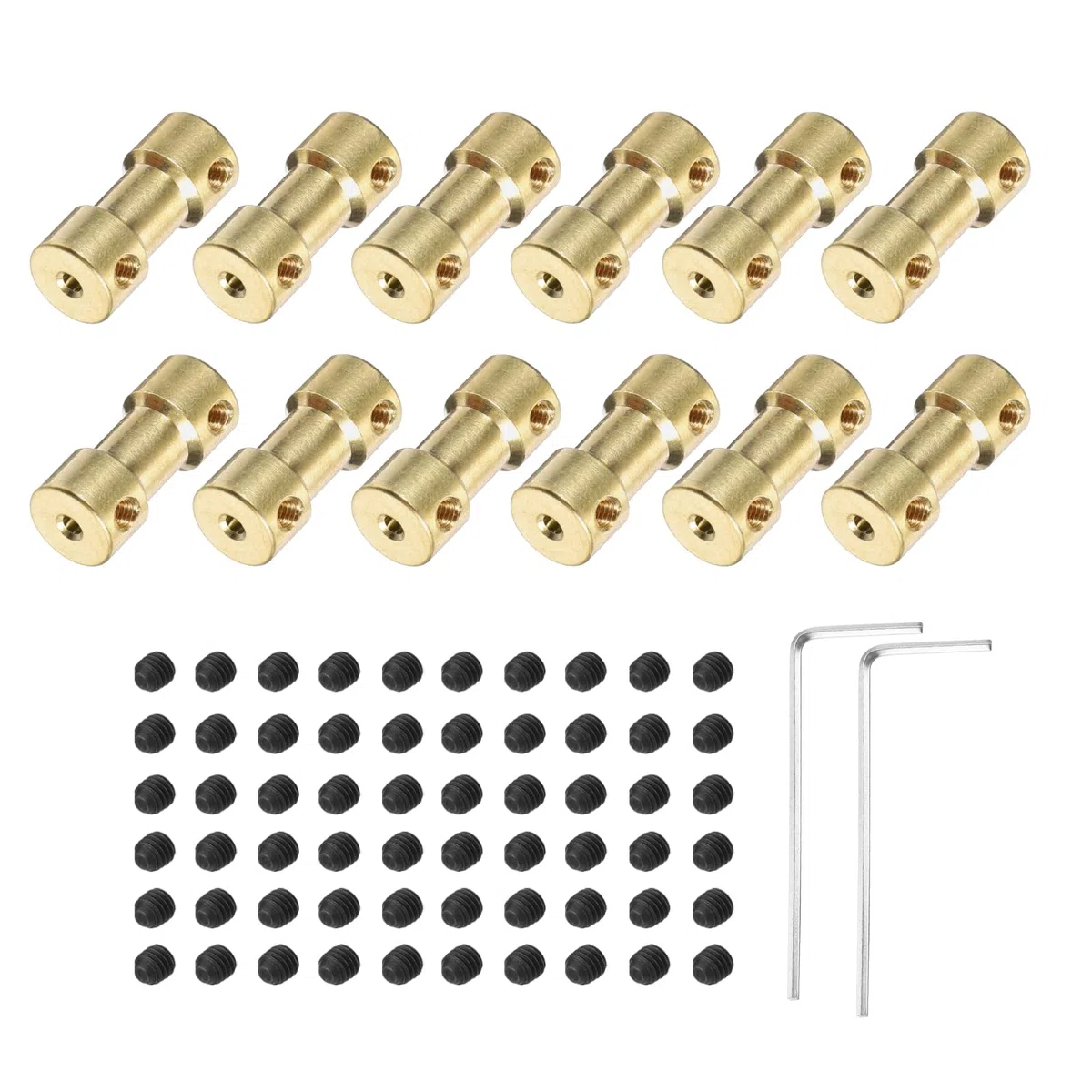 QUARKZMAN 12 Stück 2mm bis 2mm Messing Wellenkupplung Verbindungsstück mit Schrauben und Sechskantschlüssel Flexibler Motorwellenkupplung für Autoreifenwellenmotor