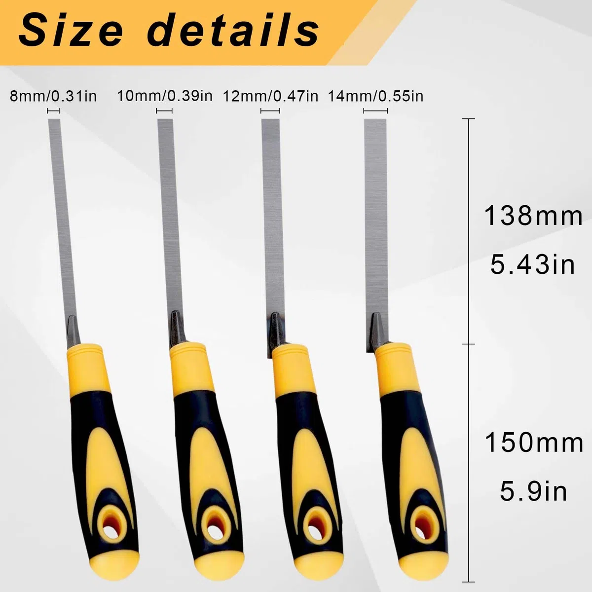 4 Stück Putzkelle schmal ergonomisch, Breiten 8, 10, 12, 14 mm, Fugenkelle edelstahl, Fugenkellen mit softgriff, Kohlenstoffstahl Fugenkellen Set, Fugenkelle, geeignet für Bau- und Keramikfliesen.