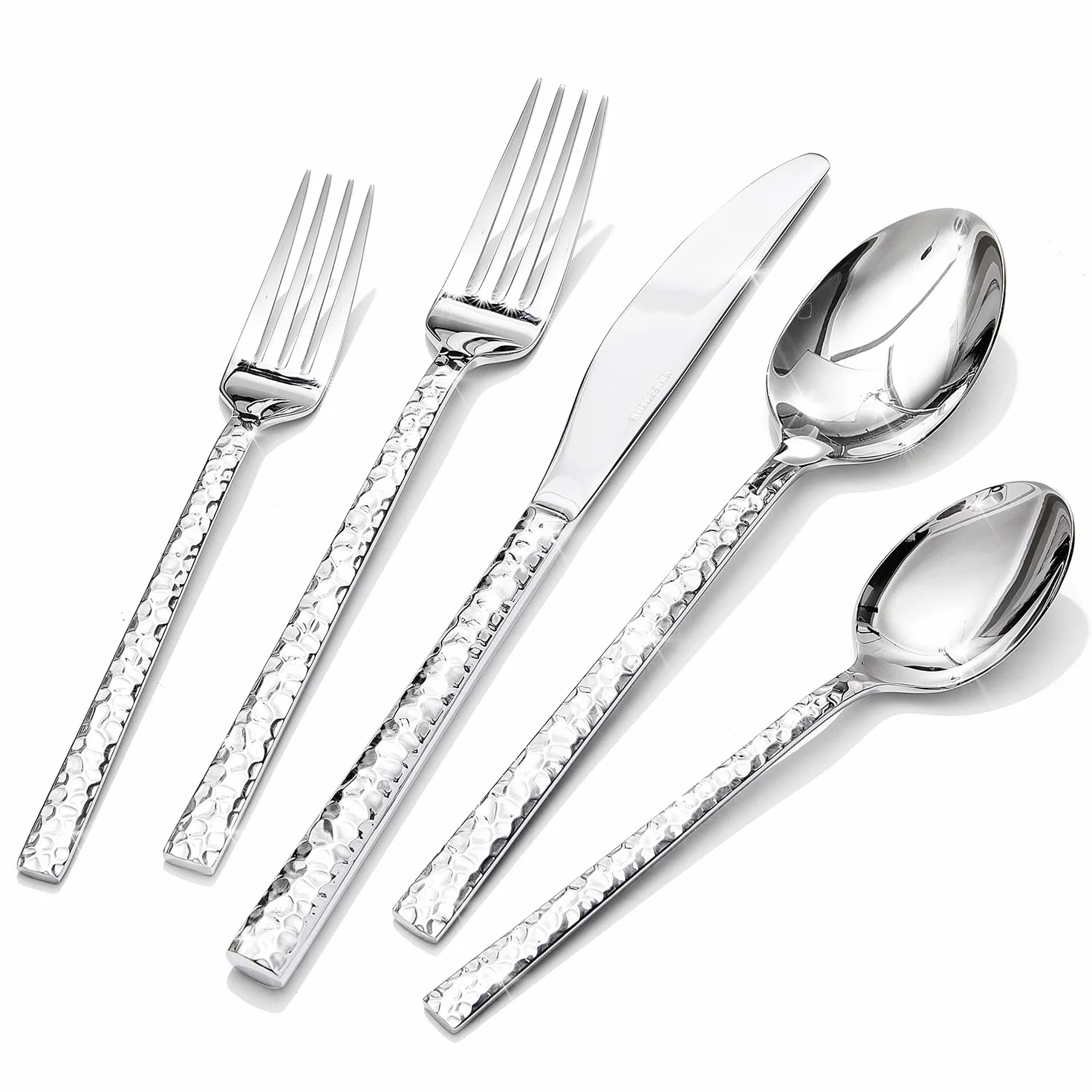 60 Piece Hammered Silverware Set, 18/10 Stainless Steel Flatware Set for 12 | KINGSTONE Mirror Polished Knives Forks Spoons Utensils, Cutlery Set for Home, Party, Wedding, Housewarming, Dishwasher Safe