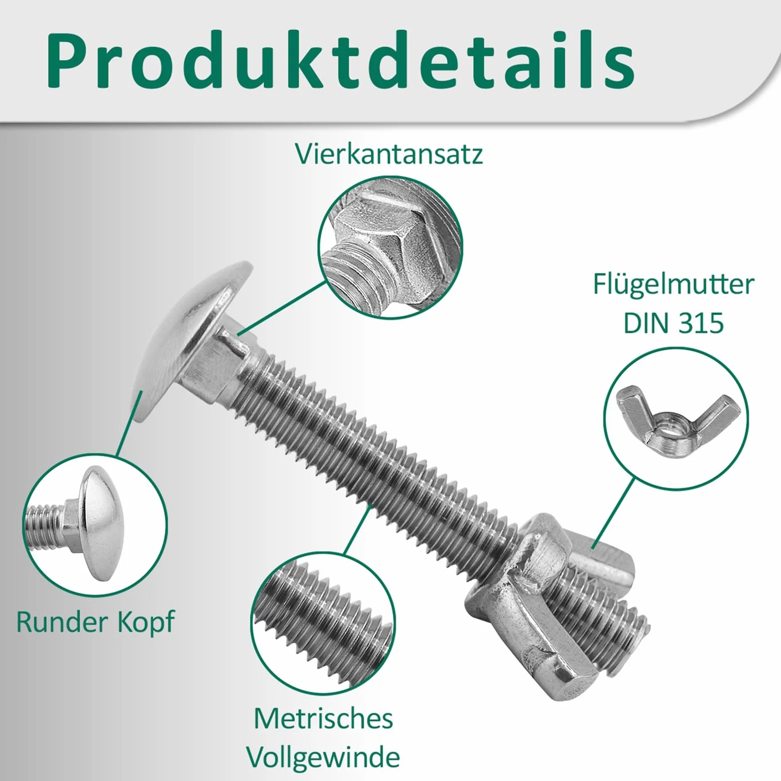 DSM – Schlossschrauben M5 x 90 mm nach DIN 603 – M5 Flügelmutter DIN 315 – Edelstahl A2/V2A – Vollgewinde – Flachrundkopfschrauben mit Vierkantansatz – Schmetterlingsmutter – 10 Stück