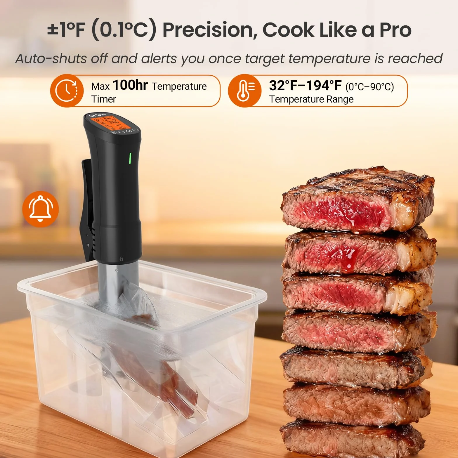 WiFi Sous Vide Cooker 2.4G, 1000W, APP Control, 1°F Accuracy | Sous Vide Machine ISSV-200-W with 18 Preset Recipes, 100-Hour Timer, Temperature Calibration&Alarm, Ultra-Quiet Fast Heating