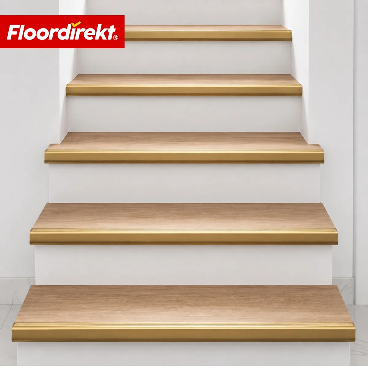 Floordirekt Treppenkantenprofil aus Aluminium 134cm - inkl. Schrauben und Dübeln | Winkelprofil 37mm Breite x 17 mm (Gold) Glory