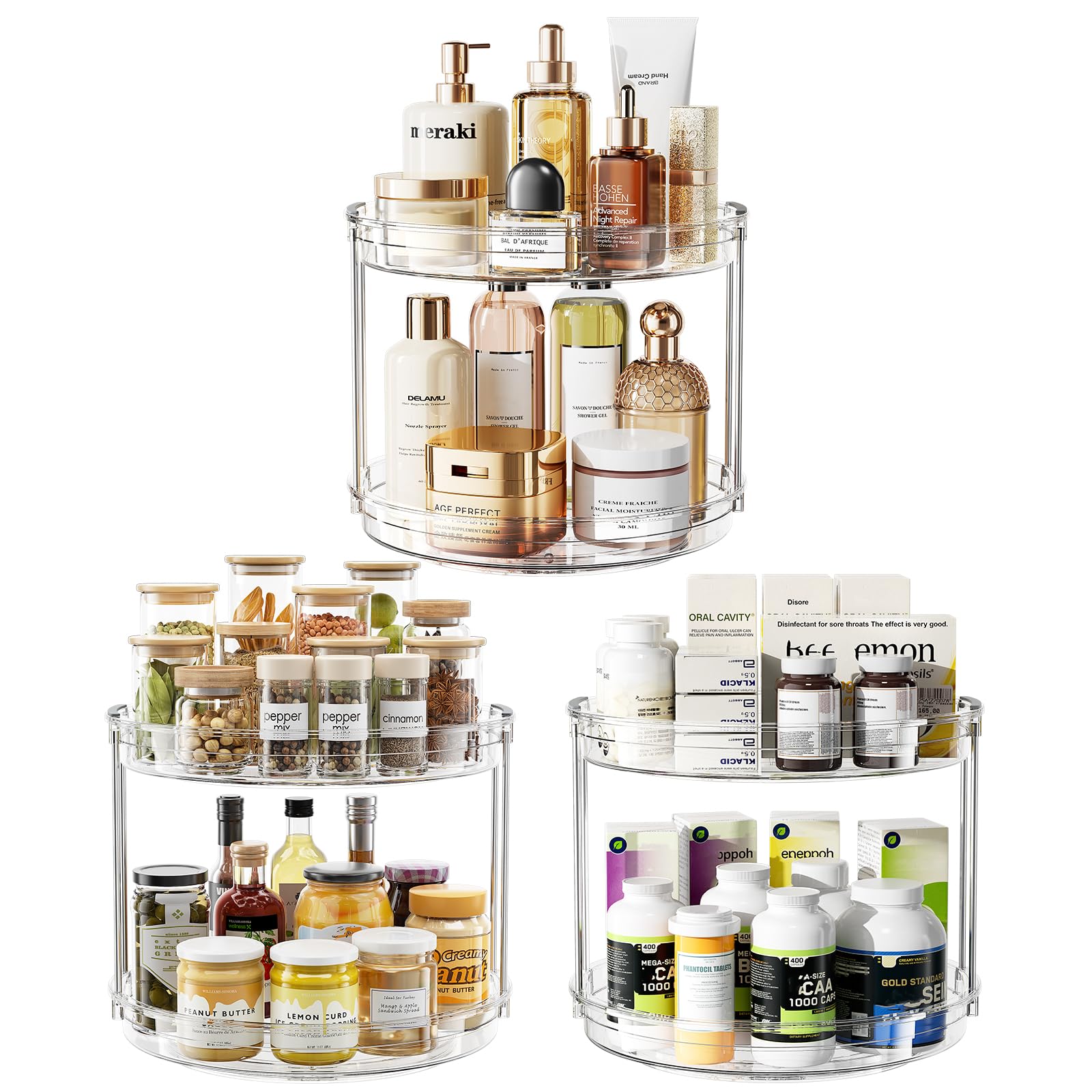 Elegant Two-Tier Rotating Organizer, Grey