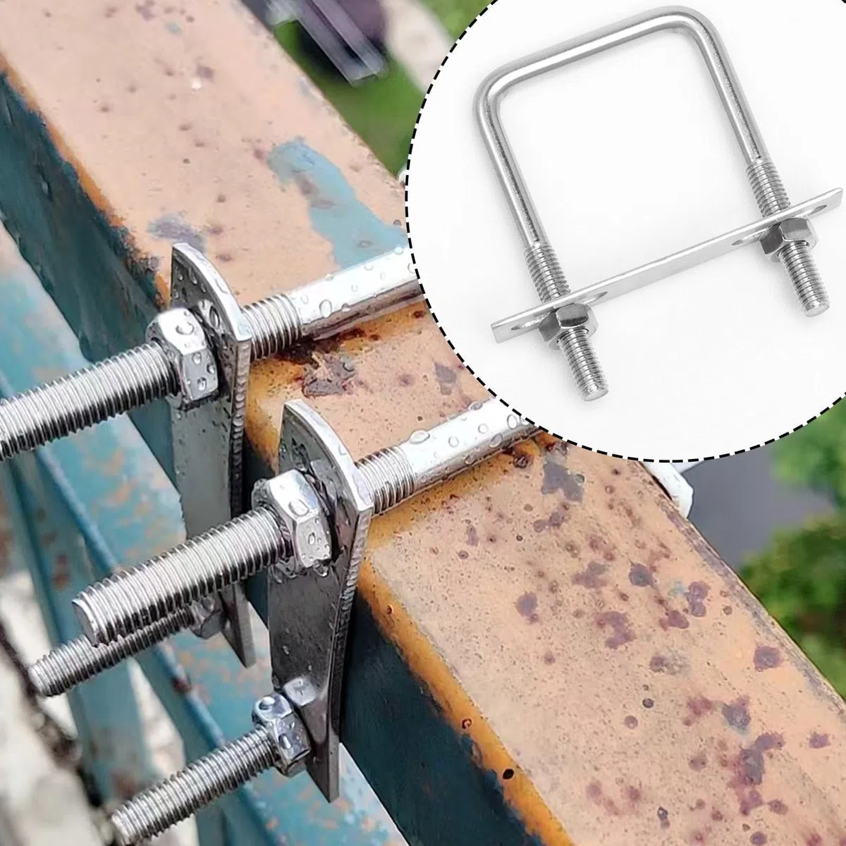 4 Stück U Bügel mit Gewinde, Bügelschraube, U Bügel M8 60x100mm Edelstahl Bügelschrauben mit Muttern, Rahmenplatte und Unterlegscheiben für Abschleppen Autos Schiffen Reparatur Rohr Befestigung