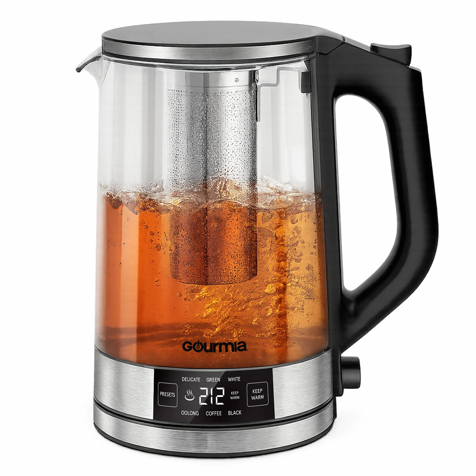 Programmable Digital Glass Kettle – 1.7L Adjustable Temperature Electric Kettle with 6 Presets, Keep Warm, Stainless Steel Tea Infuser, 360° Swivel Base, Black