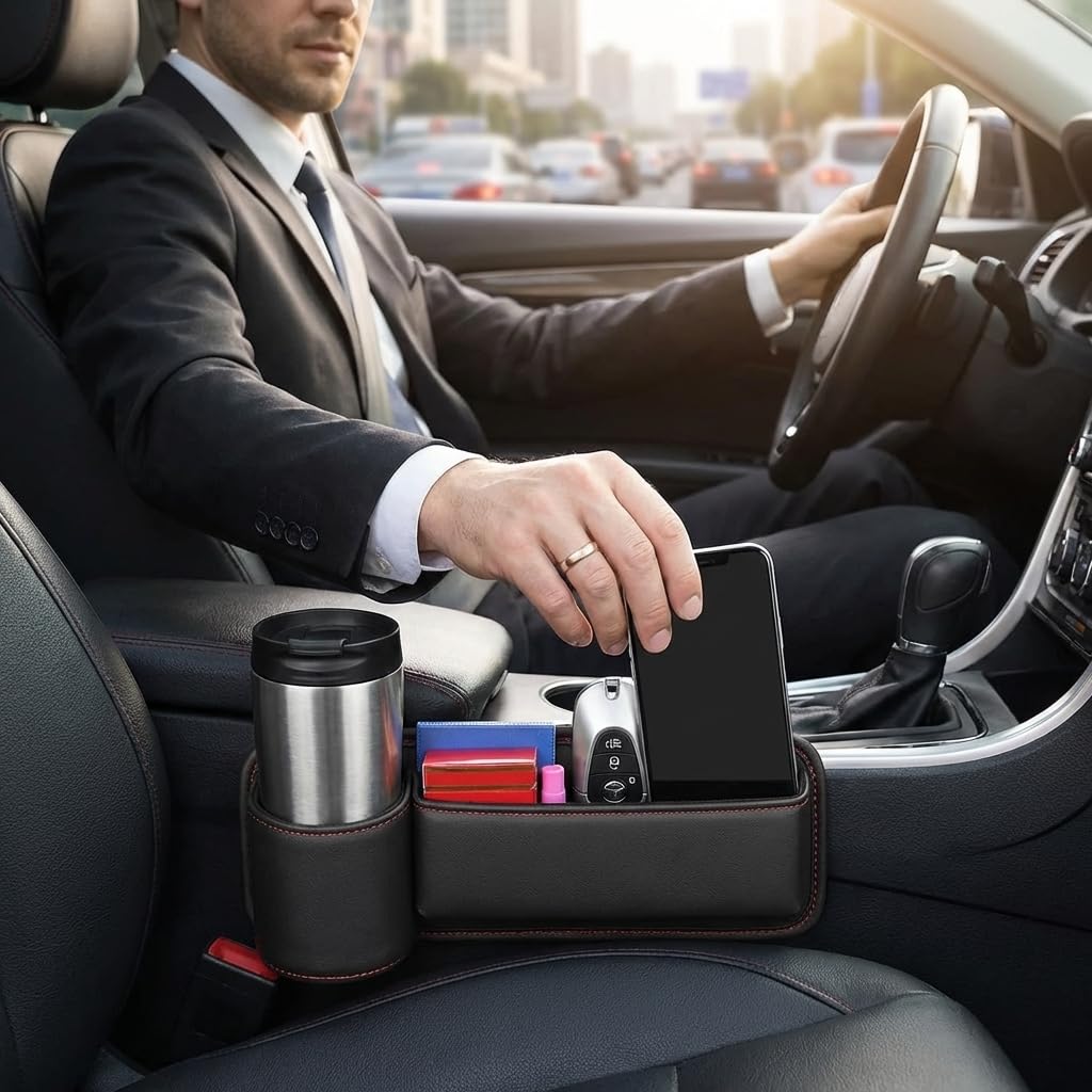 Sleek Car Console Organizer with Cup Holder