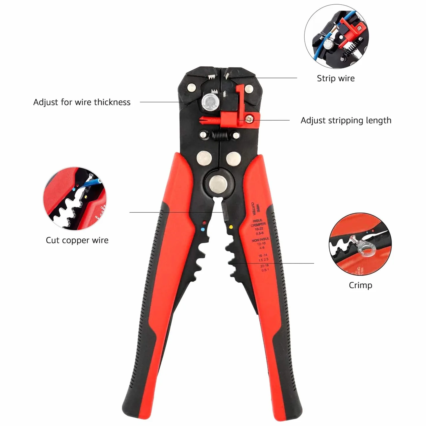 Amazon Basics Selbstjustierende Abisolierzange, Schwarz/Rot