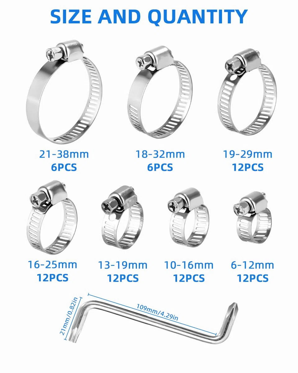 73 Stk Schlauchschellen Set, Einstellbare 6–38 mm Schlauchschelle, Edelstahl Rohrschellen Sortiment, 7 Größen Schlauchklemme für Wasserleitung, Autoleitung,Haus Gas Rohr,Tank