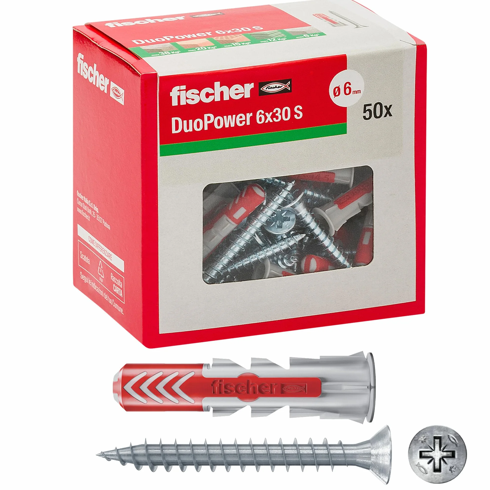 Fischer – Dübel Duopower mit Schraube, grau, 544016