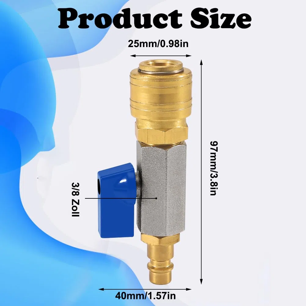 3/8" Druckluft Absperrhahn, Druckluft-Schnellwechselkupplung, Druckluft-Kugelhahn 3/8 Zoll, Luftfüllventil, mit Tülle NW 7,2, Druckluftwerkzeuge-Zubehör