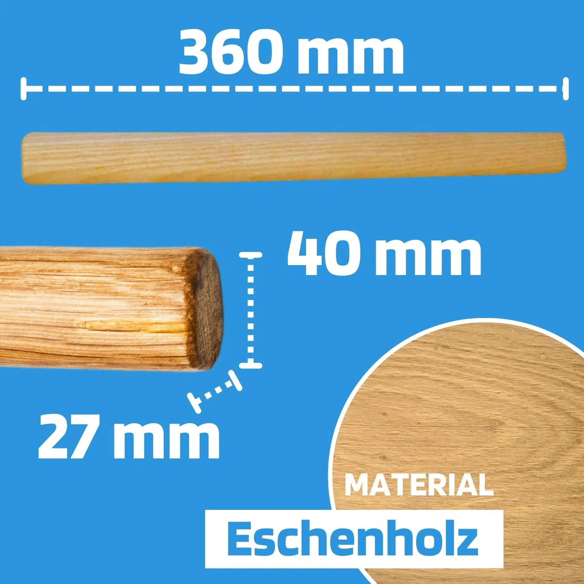SW-Stahl 50116L Hammerstiel aus Eschenholz für 1000 g Hammerkopf I 360 mm Hammergriff Holz I Ersatzstiel für Hammer Made in Germany
