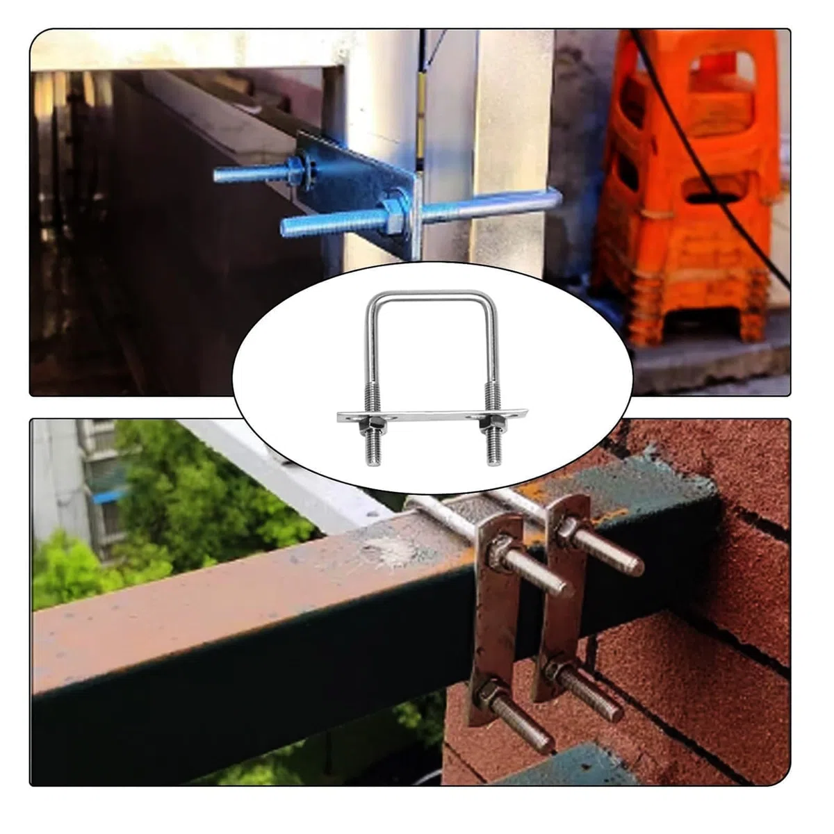 4 Stück U Bügel mit Gewinde, Bügelschraube, U Bügel M8 60x100mm Edelstahl Bügelschrauben mit Muttern, Rahmenplatte und Unterlegscheiben für Abschleppen Autos Schiffen Reparatur Rohr Befestigung