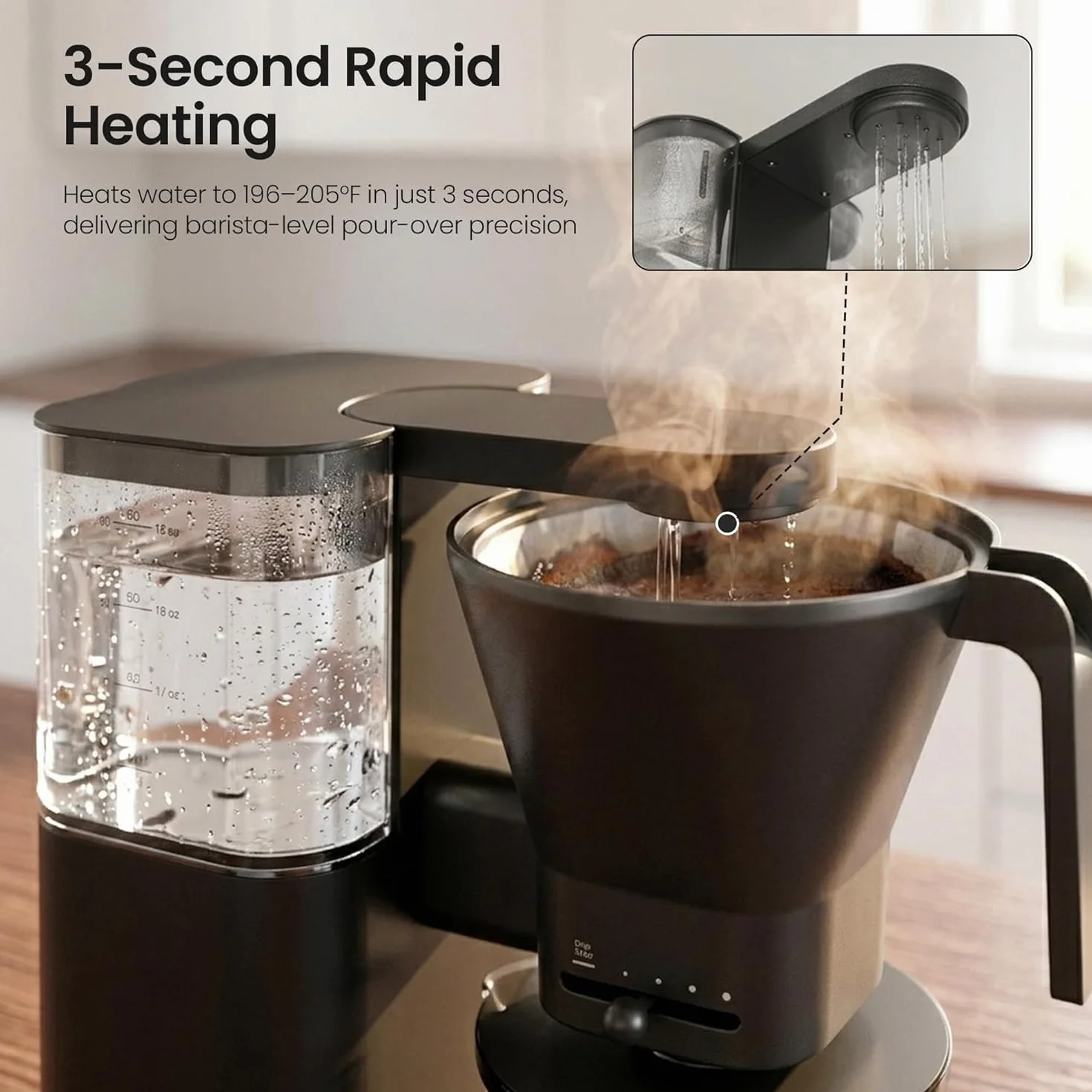 SCA-Certified 8-Cup Drip Coffee Maker with Pour-Over Control | 3-Second Heating at 197–205°F, Adjustable Flow, Removable 1.25L Water Tank, 20-Min Cold Brew and 40-Min Keep Warm