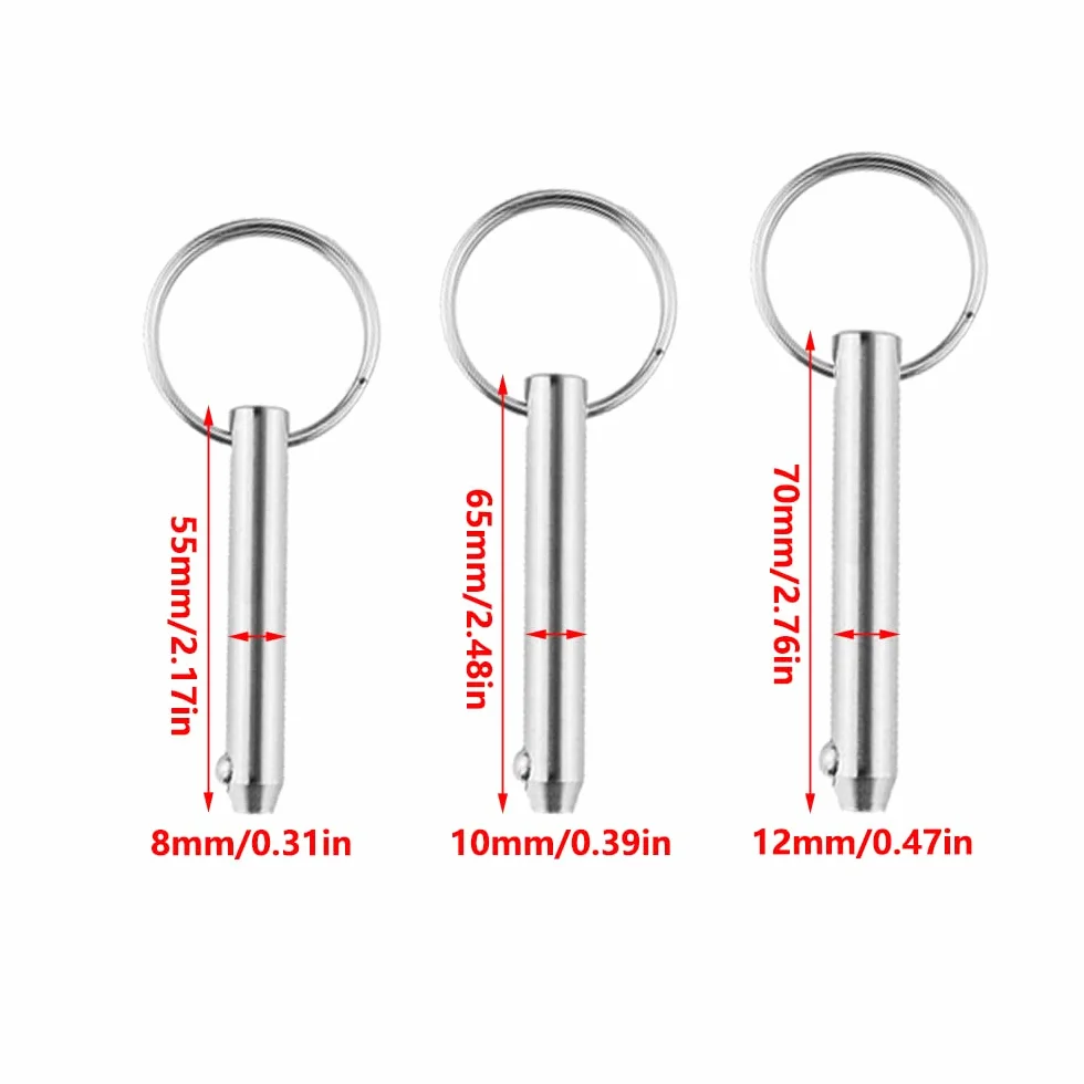 4 Stück Edelstahl Schnellablöser Pin mit federbelasteten Kugel Endkreis Ring Edelstahl, Bimini -Oberteile für Bootezubehör (8x55mm)