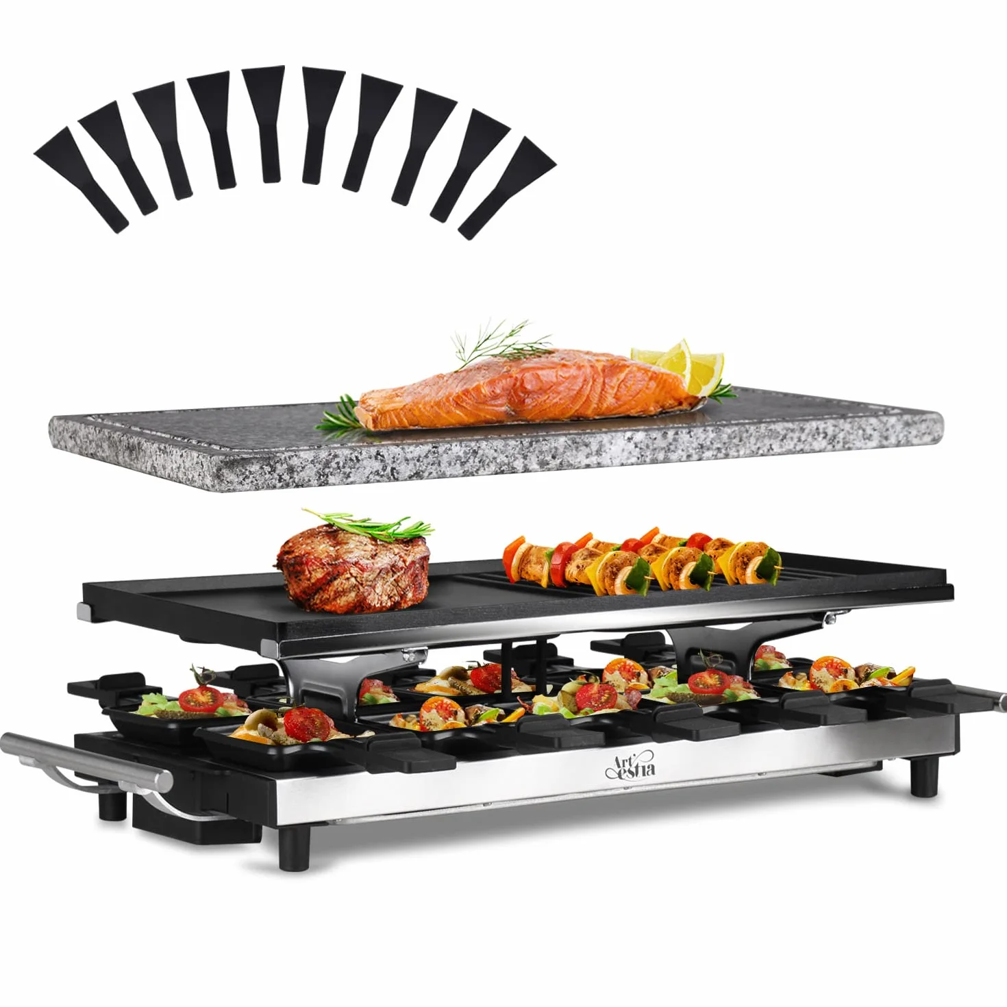 Artestia 1500W Large Size Raclette Cheese Grill | Adjustable Temperature Korean BBQ Grill, Cheese Raclette with Grill Stone for Parties Family