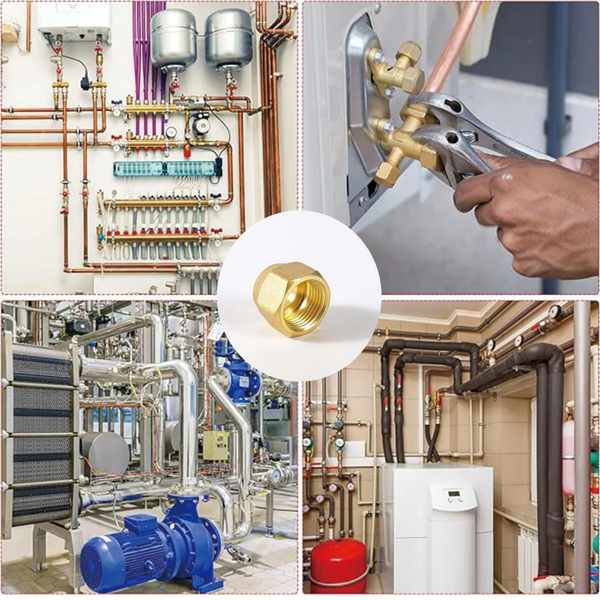 4 Stück 3/8 Zoll Bördelkappe Aus Messing, Überwurfmutter, Kupfer Bördelschlauch Verschraubung Messingrohr, Muttern Für Kupferrohre Von Klimaanlagen, für Klimaanlage Wasser Gasleitung Matte (3/8'')