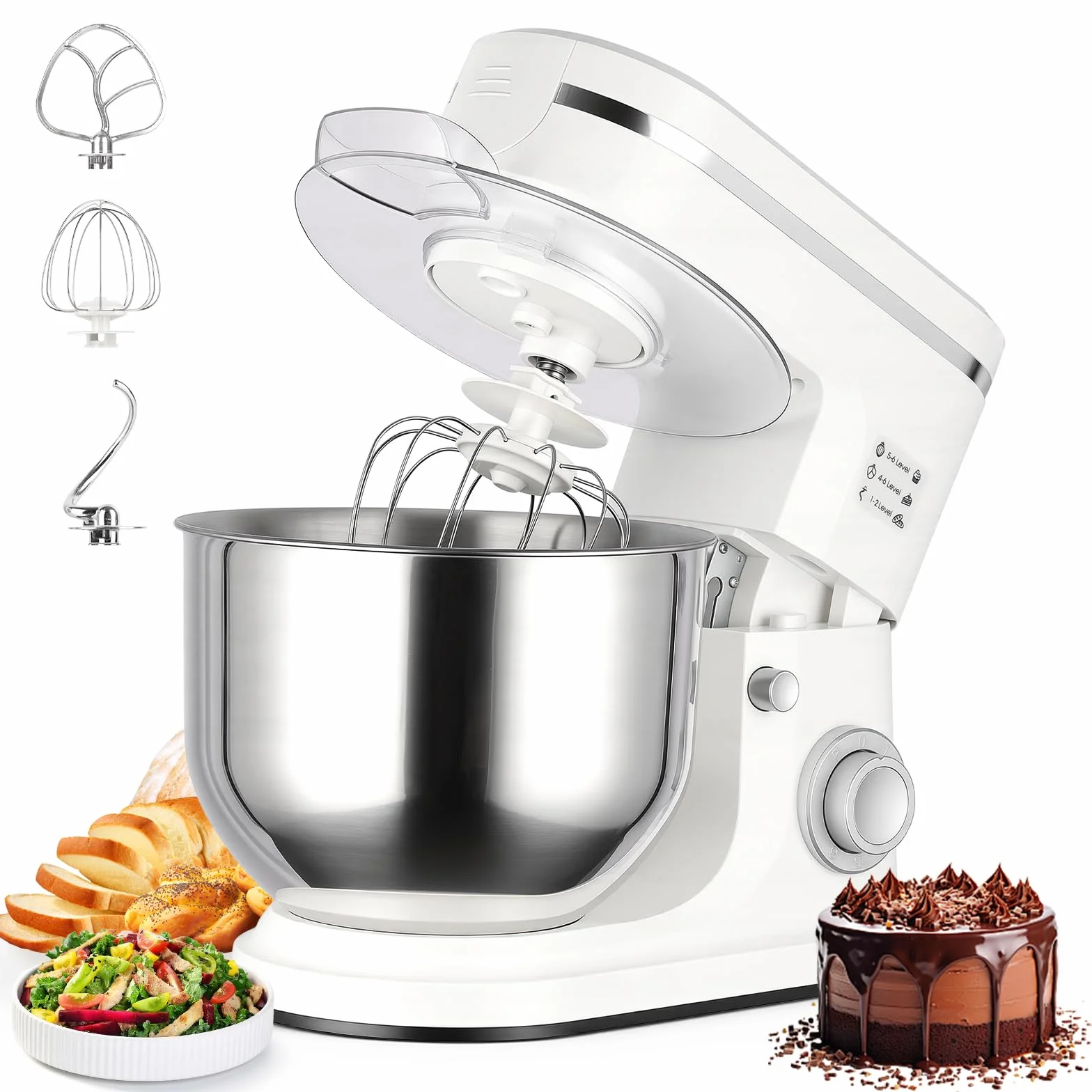 6.5QT Stand Mixer, 700W 6-Speed Tilt-Head Electric Stand Mixer, 3-In-1 Kitchen Mixer with Bowl, Dough Hook, Wire Whisk & Flat Beater, Perfect for Bakery, Cake, Bread and Home Baking