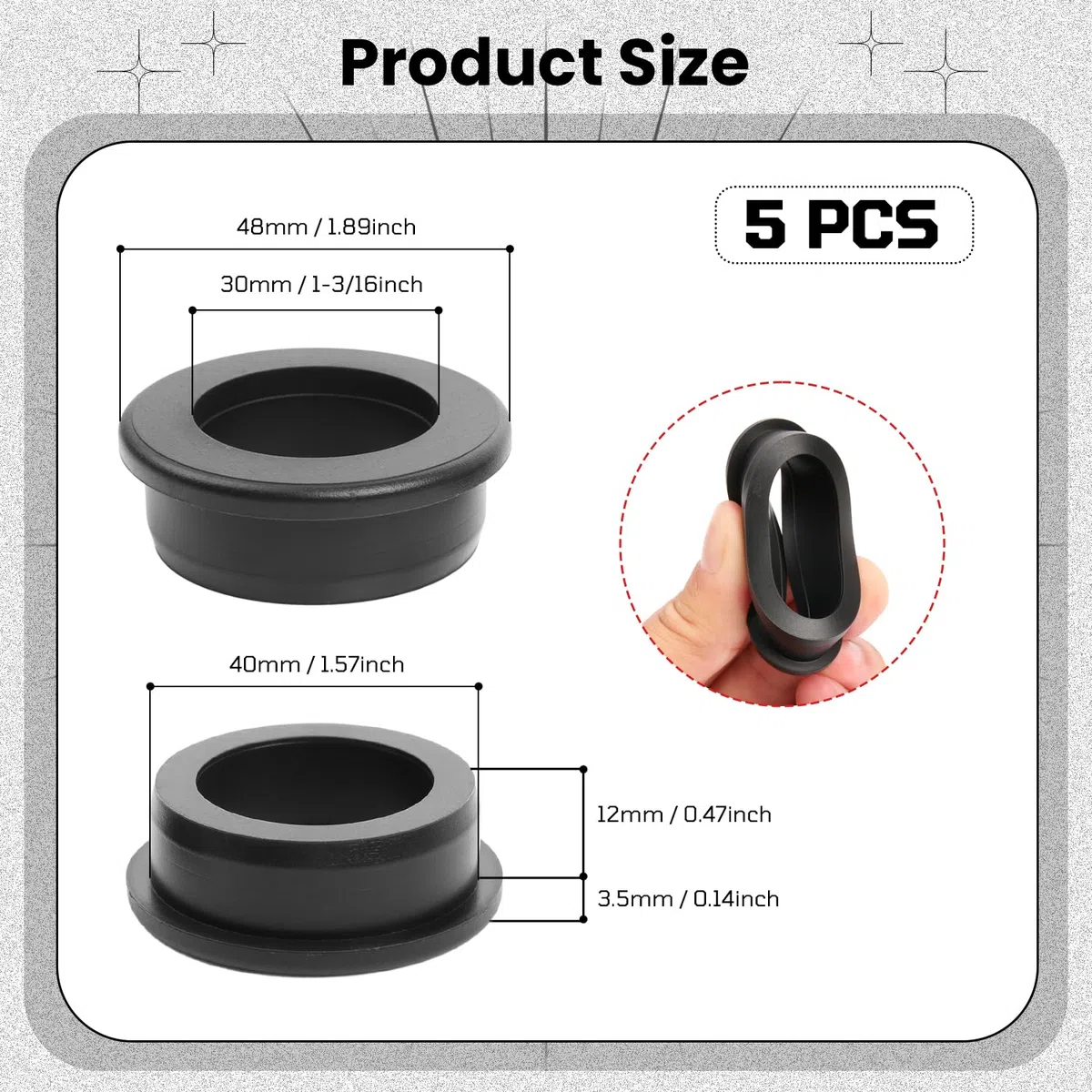5 Stück Gummitülle Kabeldurchführung, 40mm Bohrloch 30mm ID Rubber Grommet, Schwarze Silikon Top Hat Grommet für Automotive Firewall & Car Wiring Protection
