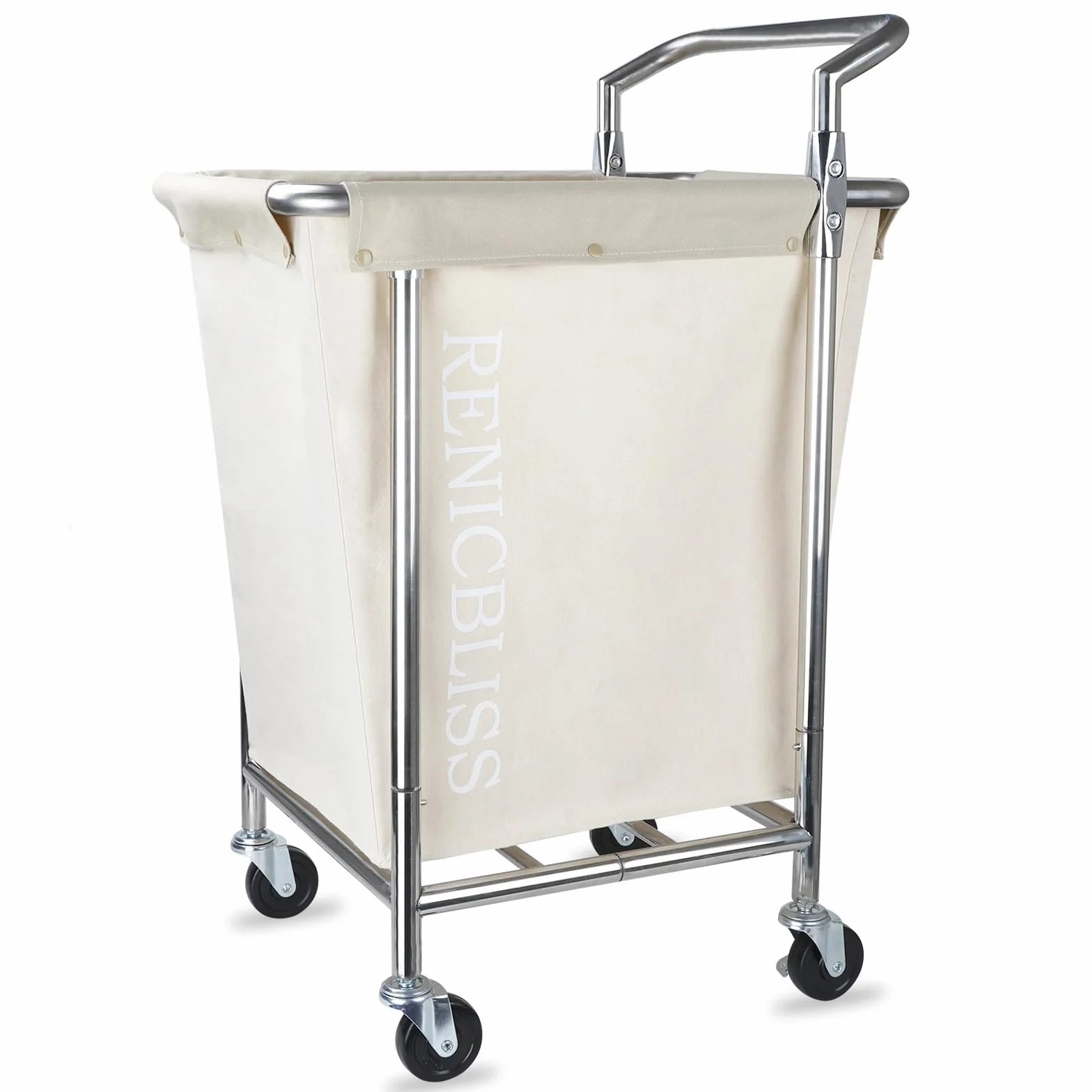 Laundry Cart with Wheels, Rolling Laundry Hamper with Wheels and Handle, Large Dirty Clothes Hamper for Laundry Heavy Duty, Beige