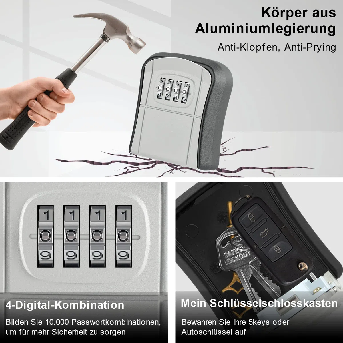 Diyife Schlüsseltresor mit 4-stelligem Zahlencode, [Wasserdichte ] Hochleistungs Kombinationsschlüssel Safe Speicher Verschluss Kasten für Haus, Garagen, Schule Ersatz Haus Schlüssel (Wandmontage)