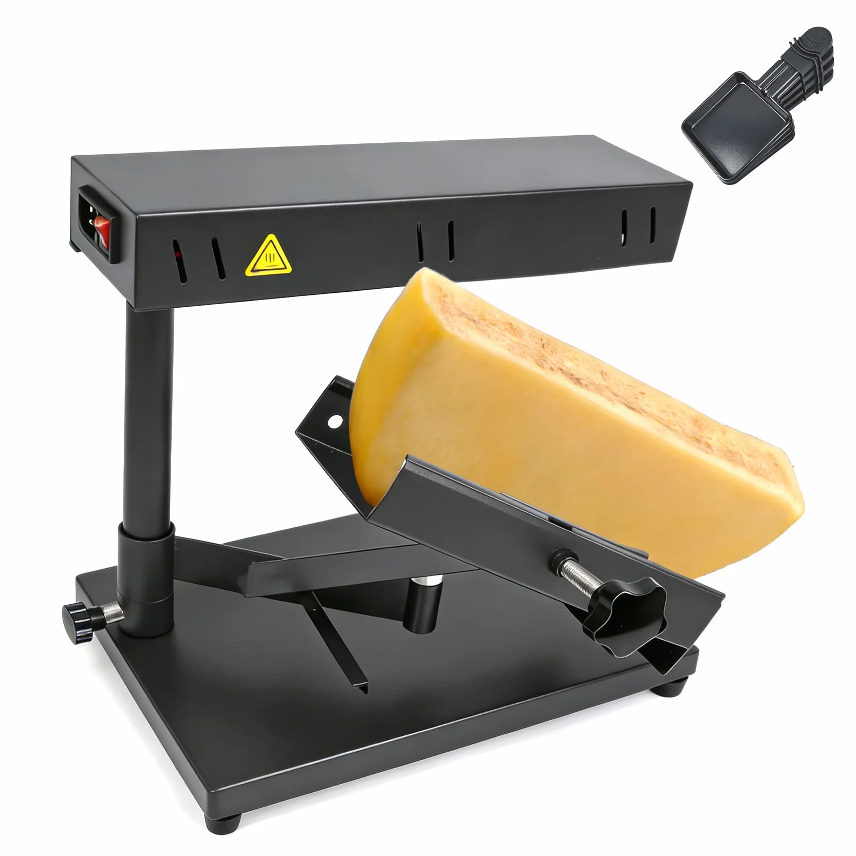 Electric Raclette Cheese Melter Adjustable Raclette Machine | Commercial Cheese Machine Cheese Melting Machine For Half Cheese Wheel Sliced Cheese, With 4 cheese plates