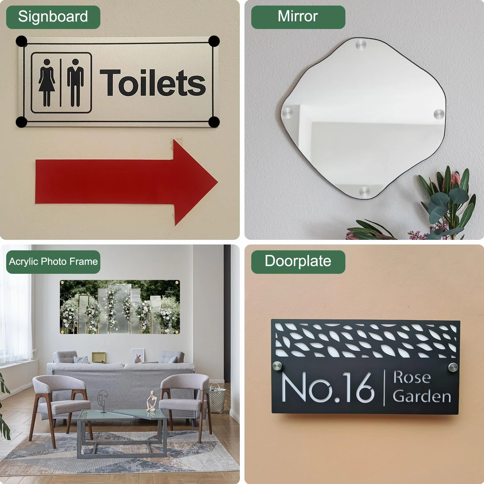 QUARKZMAN 12 Stk. 1/2" x 1" Abstandsschrauben aus Edelstahl Wandhalterung Schild Montage-Hardware-Set mit 14 Stk. Schrauben zum Aufhängen von Acrylglas-Schildern Werbetafeln, Weiß